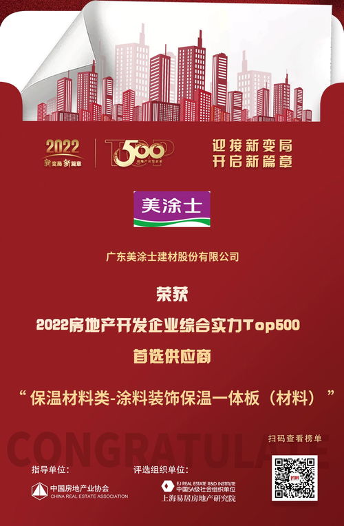 美涂士榮膺2022房地產(chǎn)開(kāi)發(fā)企業(yè)綜合實(shí)力TOP500首選供應(yīng)商，彰顯涂料裝飾保溫一體板行業(yè)領(lǐng)先地位